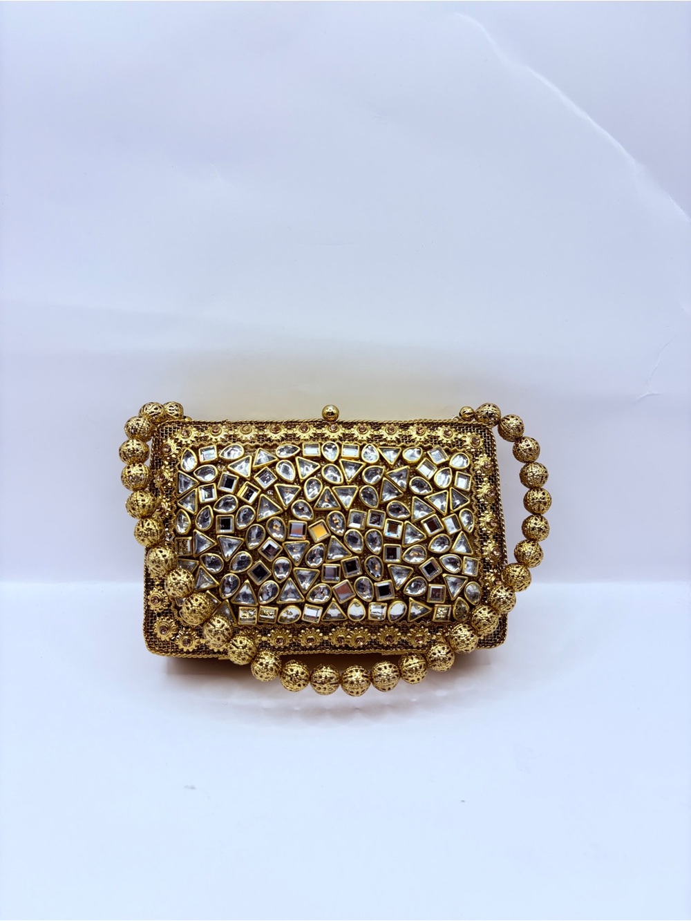 Premium Mini Kundan Metal Gold Embellished Women's Evening Clutch